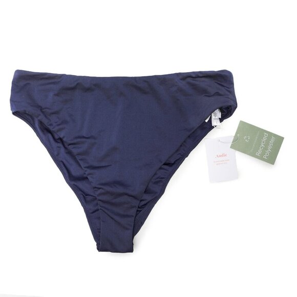 Andie 90s High Waist Bikini Bottom Navy Blue Lightweight Stretch Beach ECO NEW - Picture 3 of 8